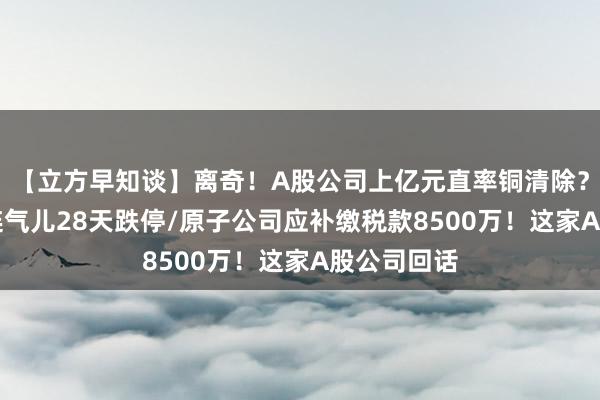 【立方早知谈】离奇！A股公司上亿元直率铜清除？/7只股票连气儿28天跌停/原子公司应补缴税款8500万！这家A股公司回话