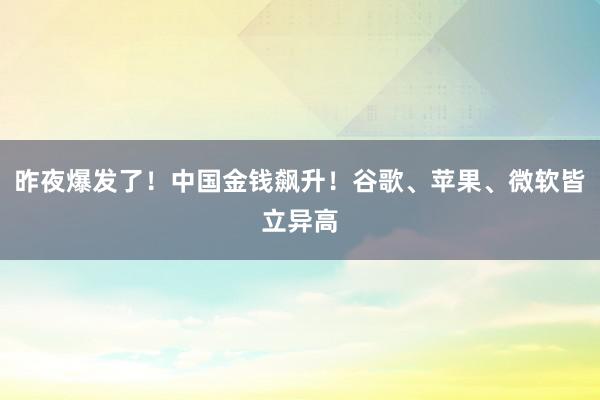 昨夜爆发了！中国金钱飙升！谷歌、苹果、微软皆立异高