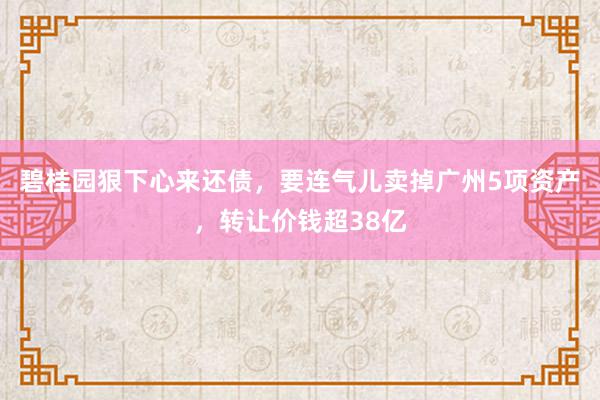 碧桂园狠下心来还债，要连气儿卖掉广州5项资产，转让价钱超38亿