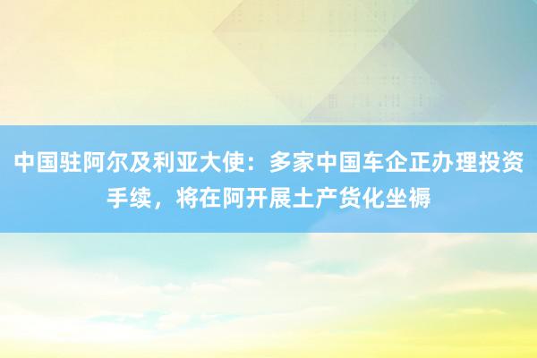 中国驻阿尔及利亚大使：多家中国车企正办理投资手续，将在阿开展土产货化坐褥