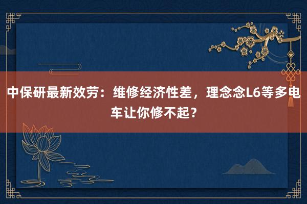 中保研最新效劳：维修经济性差，理念念L6等多电车让你修不起？